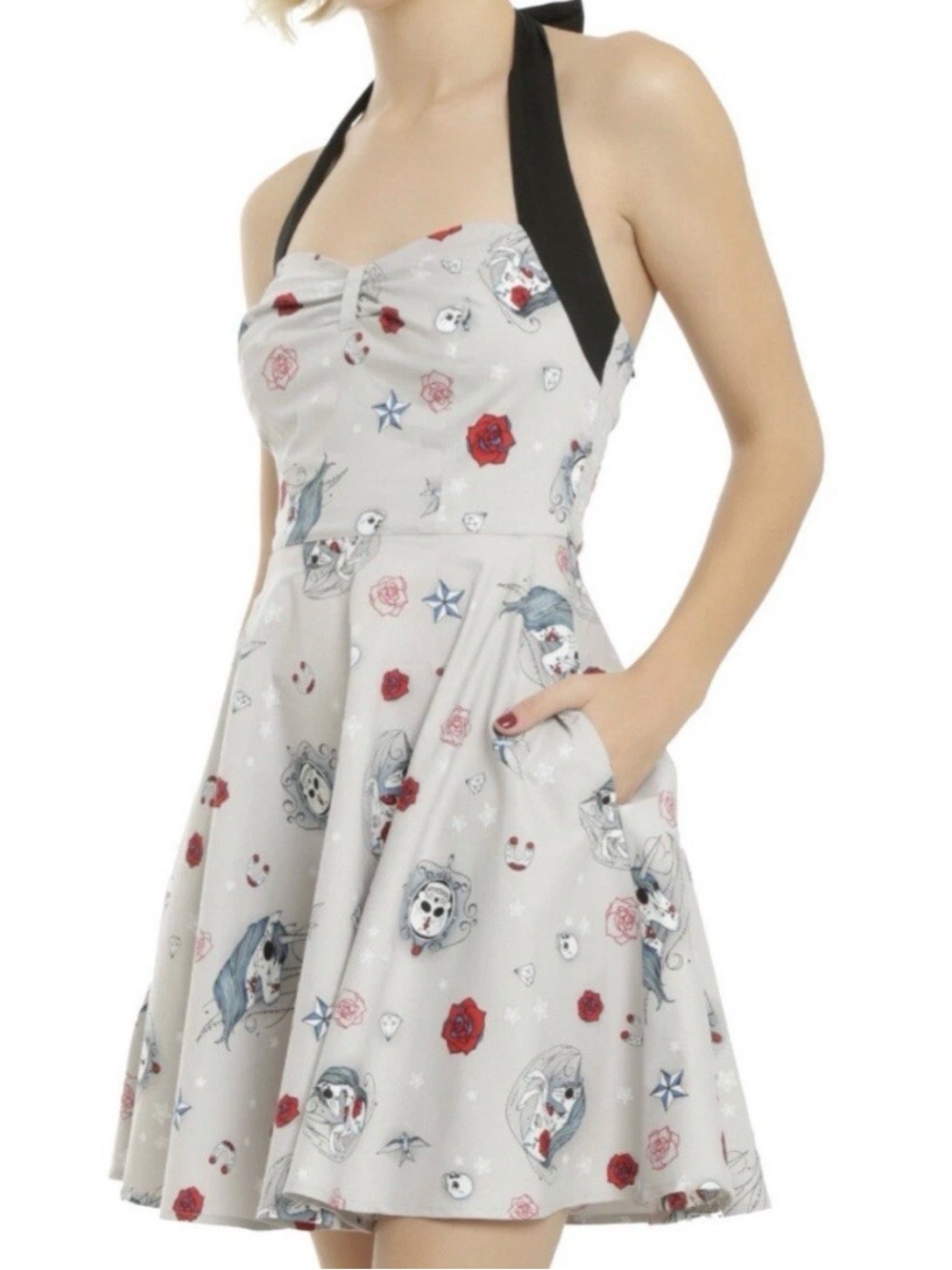 Hell Bunny Day Of The Dead Unicorn Halter Pin Up Dress Size Large